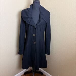 Express Black Wool Blend Coat Leopard Print Lining Button Front Jacket